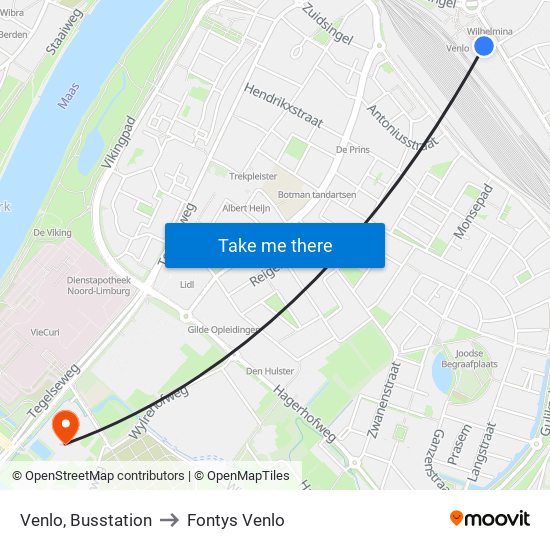 Venlo, Busstation to Fontys Venlo map