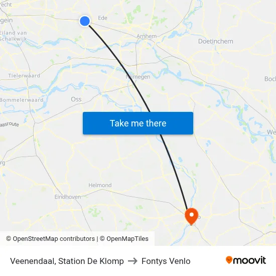 Veenendaal, Station De Klomp to Fontys Venlo map
