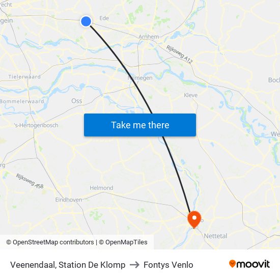 Veenendaal, Station De Klomp to Fontys Venlo map