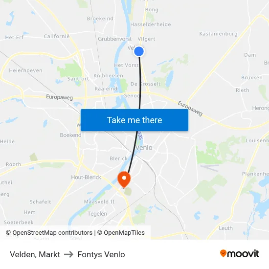 Velden, Markt to Fontys Venlo map