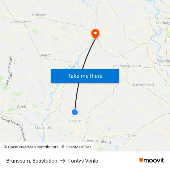 Brunssum, Busstation to Fontys Venlo map