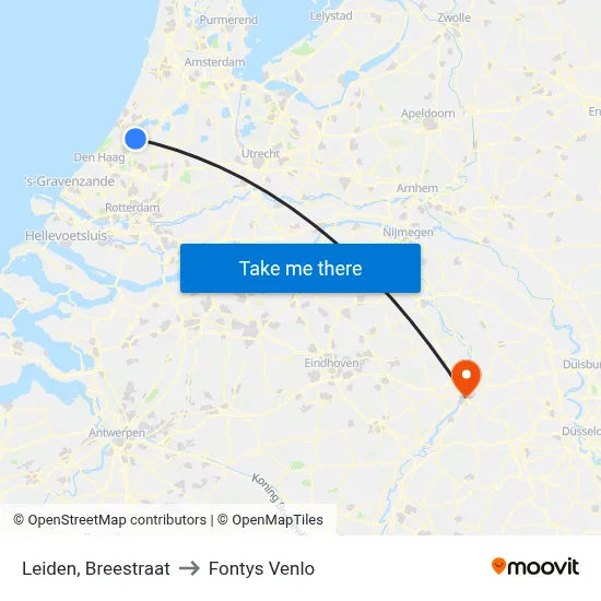 Leiden, Breestraat to Fontys Venlo map