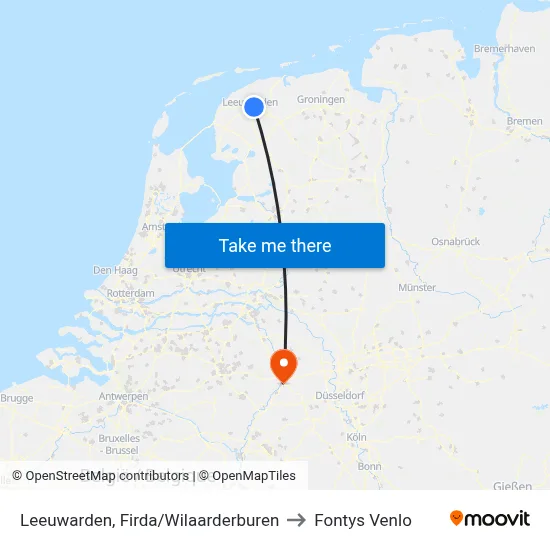 Leeuwarden, Firda/Wilaarderburen to Fontys Venlo map