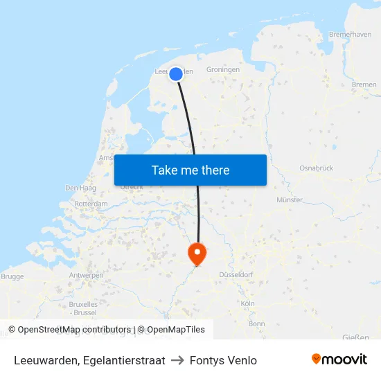 Leeuwarden, Egelantierstraat to Fontys Venlo map