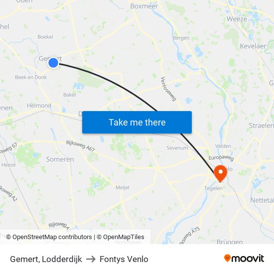 Gemert, Lodderdijk to Fontys Venlo map