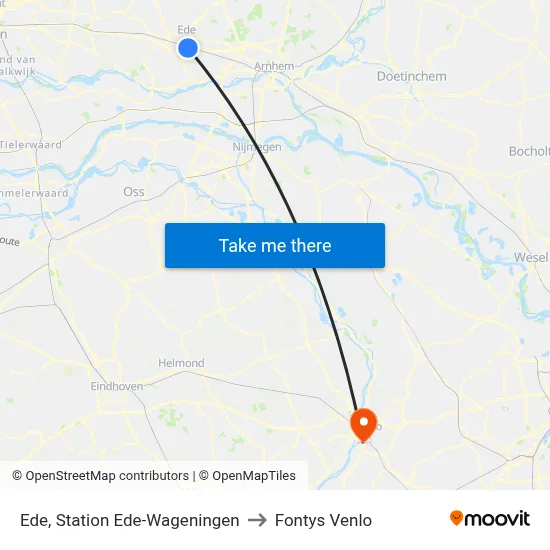Ede, Station Ede-Wageningen to Fontys Venlo map