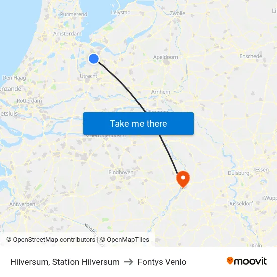 Hilversum, Station Hilversum to Fontys Venlo map