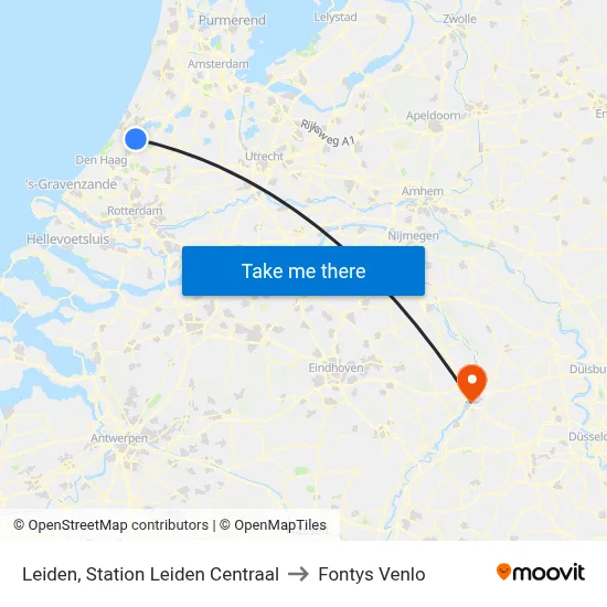 Leiden, Station Leiden Centraal to Fontys Venlo map