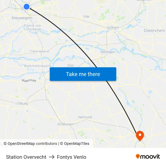 Station Overvecht to Fontys Venlo map