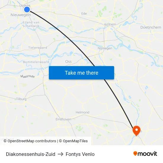 Diakonessenhuis-Zuid to Fontys Venlo map