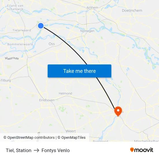 Tiel, Station to Fontys Venlo map