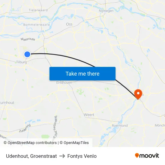 Udenhout, Groenstraat to Fontys Venlo map