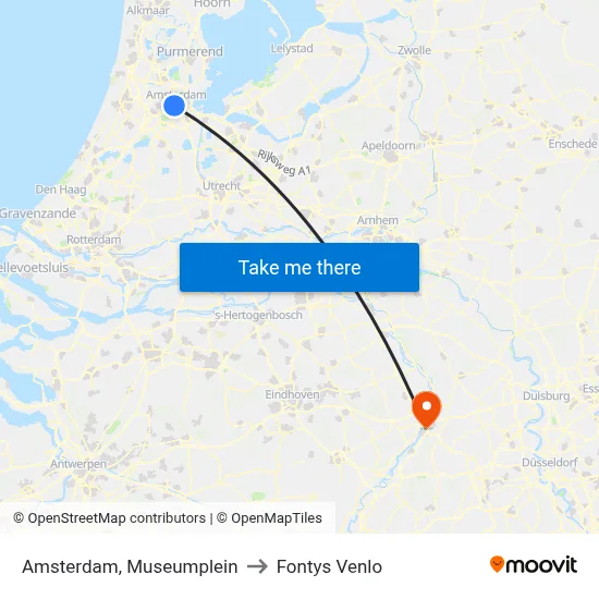 Amsterdam, Museumplein to Fontys Venlo map