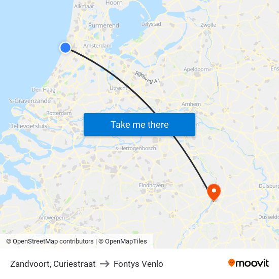 Zandvoort, Curiestraat to Fontys Venlo map