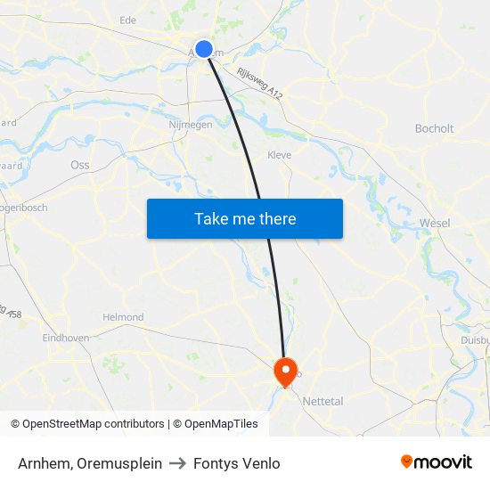 Arnhem, Oremusplein to Fontys Venlo map