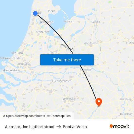 Alkmaar, Jan Ligthartstraat to Fontys Venlo map
