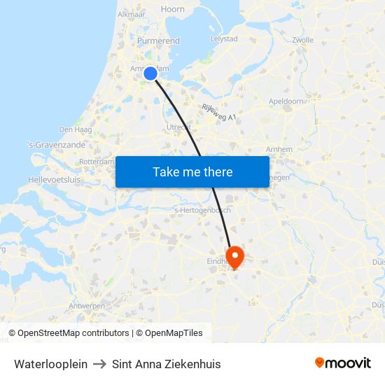 Waterlooplein to Sint Anna Ziekenhuis map