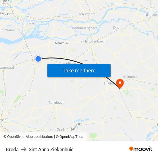 Breda to Sint Anna Ziekenhuis map