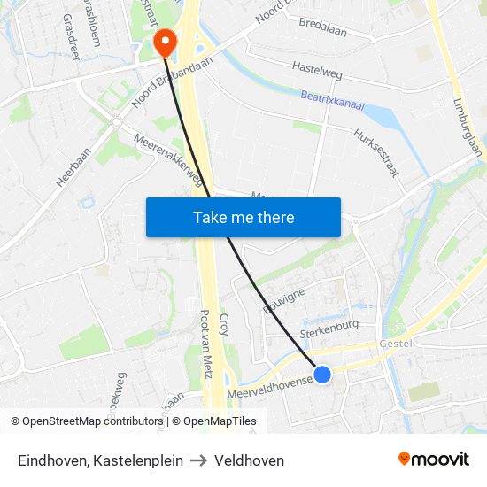 Eindhoven, Kastelenplein to Veldhoven map