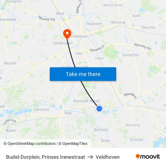 Budel-Dorplein, Prinses Irenestraat to Veldhoven map