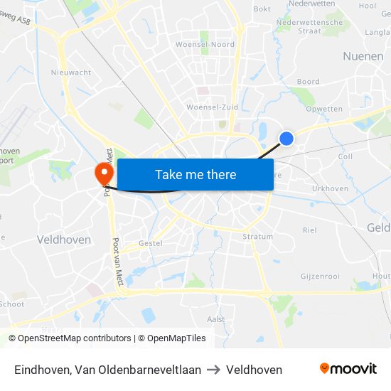 Eindhoven, Van Oldenbarneveltlaan to Veldhoven map