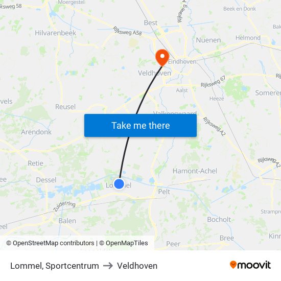 Lommel, Sportcentrum to Veldhoven map