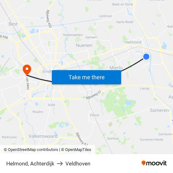 Helmond, Achterdijk to Veldhoven map