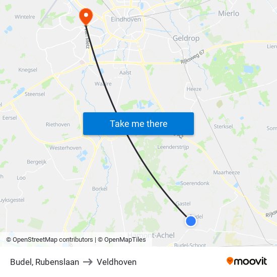 Budel, Rubenslaan to Veldhoven map