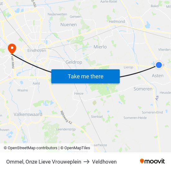 Ommel, Onze Lieve Vrouweplein to Veldhoven map