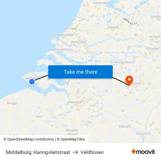 Middelburg, Haringvlietstraat to Veldhoven map