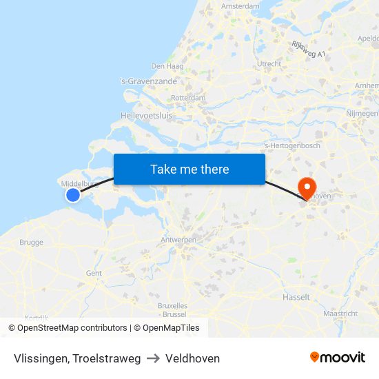 Vlissingen, Troelstraweg to Veldhoven map