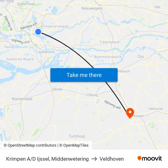Krimpen A/D Ijssel, Middenwetering to Veldhoven map