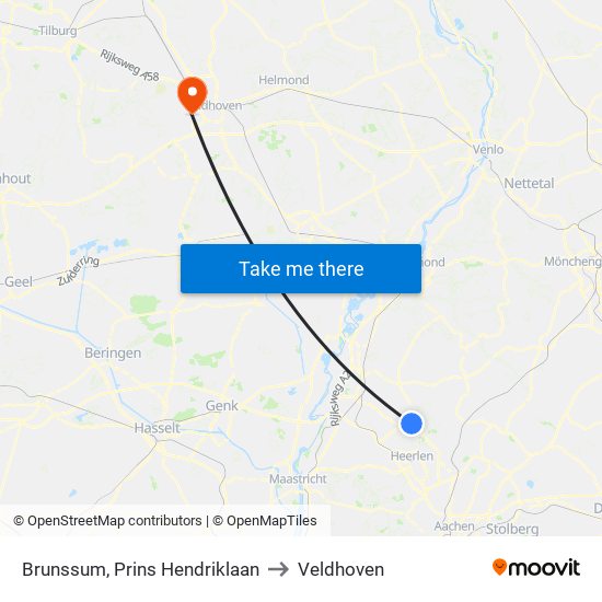 Brunssum, Prins Hendriklaan to Veldhoven map
