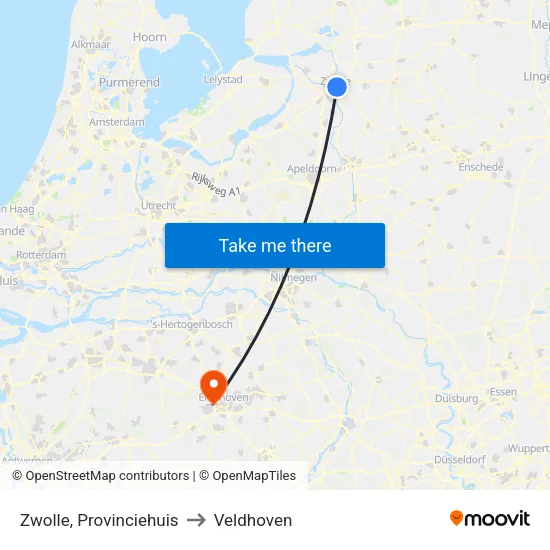 Zwolle, Provinciehuis to Veldhoven map