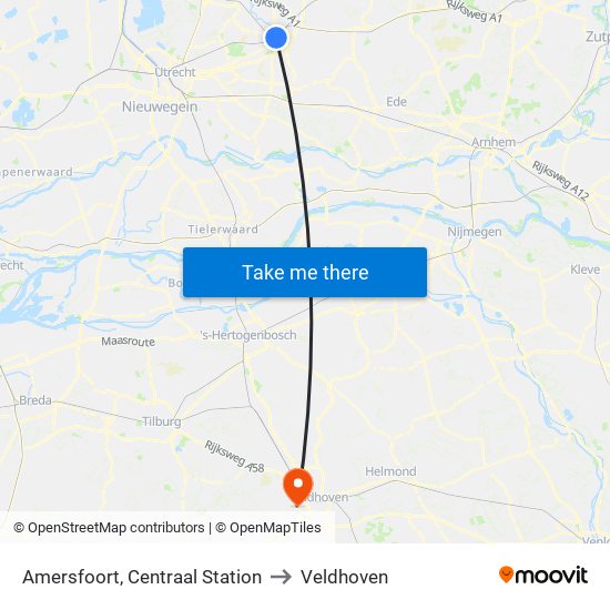 Amersfoort, Centraal Station to Veldhoven map