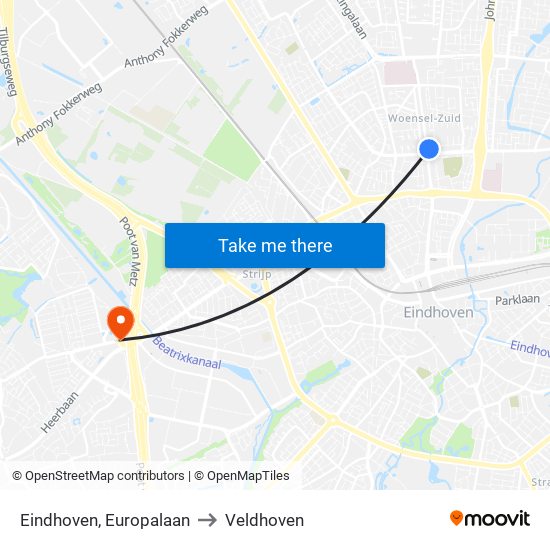 Eindhoven, Europalaan to Veldhoven map