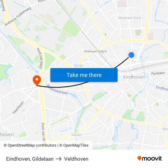 Eindhoven, Gildelaan to Veldhoven map