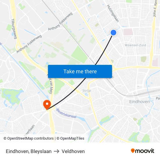 Eindhoven, Bleyslaan to Veldhoven map