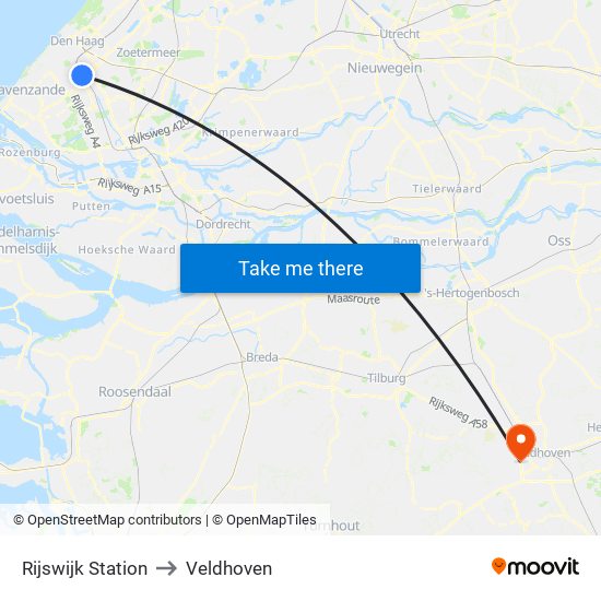 Rijswijk Station to Veldhoven map