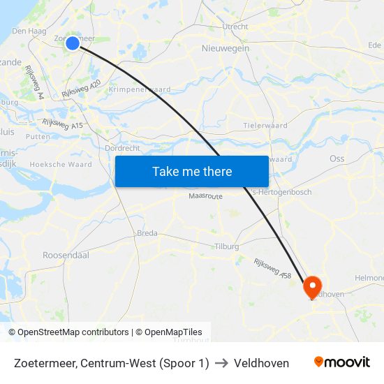 Zoetermeer, Centrum-West (Spoor 1) to Veldhoven map