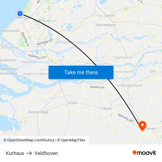 Kurhaus to Veldhoven map
