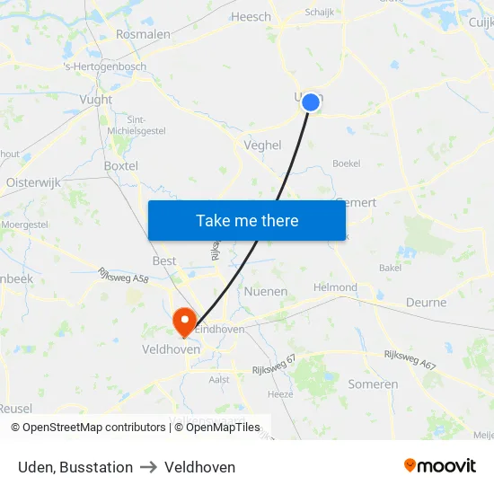 Uden, Busstation to Veldhoven map