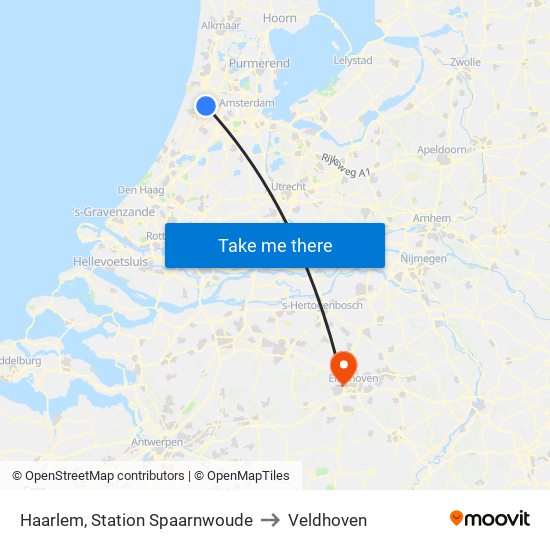 Haarlem, Station Spaarnwoude to Veldhoven map