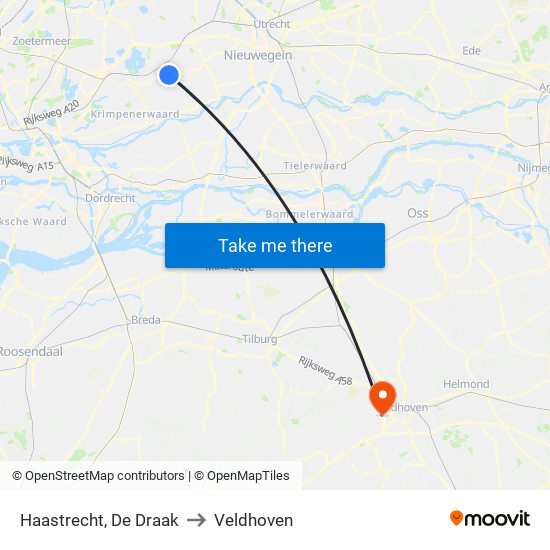 Haastrecht, De Draak to Veldhoven map