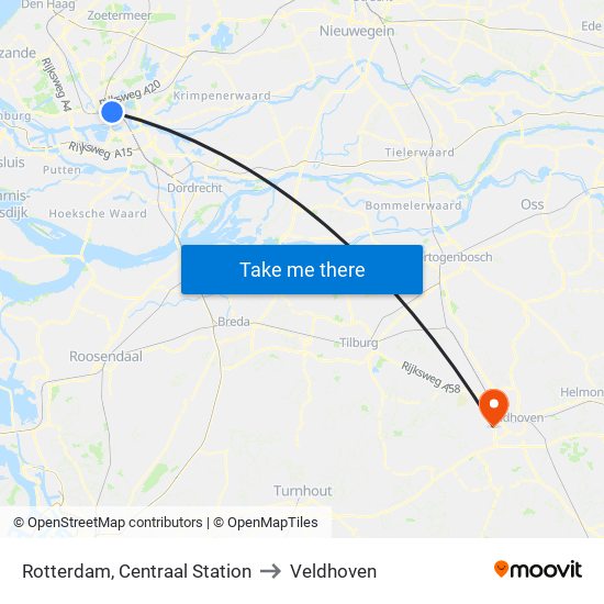 Rotterdam, Centraal Station to Veldhoven map