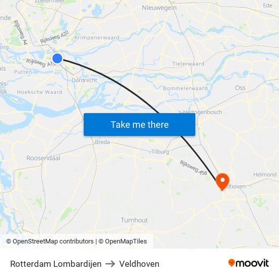 Rotterdam Lombardijen to Veldhoven map