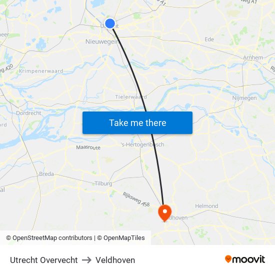 Utrecht Overvecht to Veldhoven map