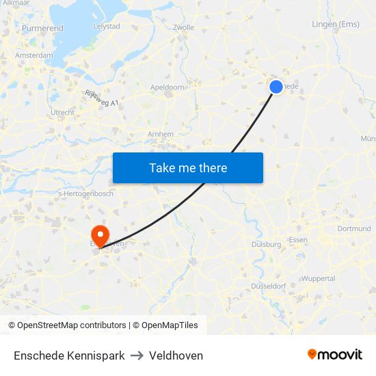 Enschede Kennispark to Veldhoven map