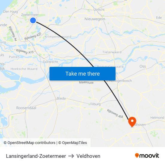 Lansingerland-Zoetermeer to Veldhoven map