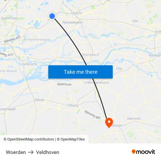 Woerden to Veldhoven map